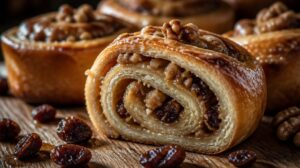 Kynuté šneky s ořechovou náplní a rozinkami v rumu