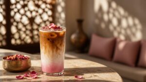 Ledová káva s růžovou vodou: Elegantní a jemný drink inspirovaný moderními kavárnami na Blízkém východě