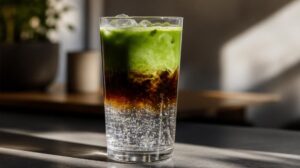Ledová Matcha káva (Matcha Espresso Tonic): Třívrstvý luxusní koktejl pro opravdové kávové gurmány