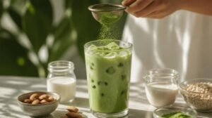 Ledové Iced Matcha Latte: Osvěžující letní hit s mandlovým nebo ovesným mlékem hotový za 2 minuty