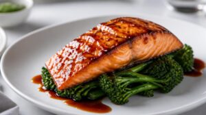 Lososový filet v omáčce Teriyaki s blanšírovaným brokolini