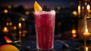 Luxusní ostružinový Gin Fizz s mango pyré: Elegantní večerní koktejl se sytou barvou a tropickým tónem