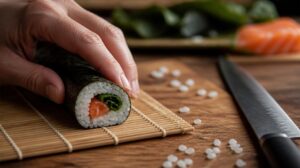 Maki sushi s čerstvým lososem a řasou nori