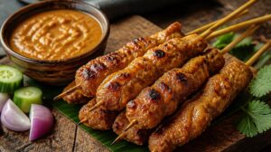 Malajské kuřecí špízy Satay s hustou arašídovou omáčkou