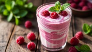 Malinový milkshake s tvarohem a mátou pro extra krémovost
