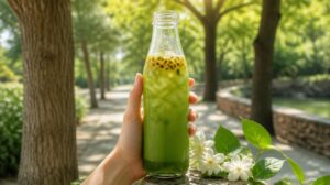 Matcha ledový čaj s marakujou a jasmínem: Exotické letní osvěžení do ruky na procházku