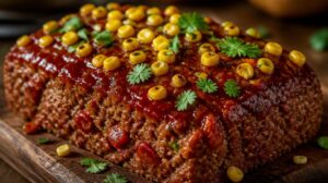 Mexická sekaná s chorizem, kukuřicí, koriandrem a kečupovo-chipotle glazurou