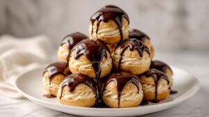 Mini větrníčky profiteroles s vanilkovou náplní a čokoládou