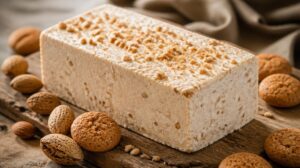 Mražené Amaretti semifreddo: Nadýchaný smetanový dezert s drcenými mandlovými sušenkami amaretti z chlebíčkové formy