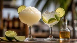 Mražené i míchané Daiquiri s bílým rumem, limetkovým sirupem a ledem