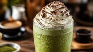 Mražené Matcha Frappé s čokoládovými hoblinkami: Nadýchaný mixovaný drink se šlehačkou jako z vyhlášené kavárny