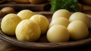 Německé bramborové knedlíky Kartoffelknödel z vařených i syrových brambor