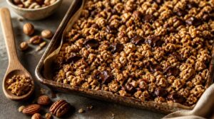 Oříšková granola s čokoládou pečená na plechu