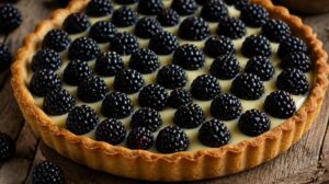 Ostružinový tart s vanilkovým pudinkem a křehkým těstem