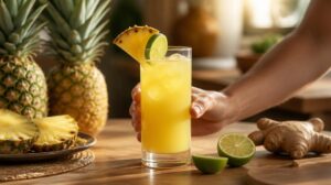 Osvěžující ananasový drink se zázvorem a limetkovou šťávou: Pikantní ranní rituál pro bleskové nastartování metabolismu
