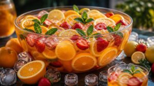 Osvěžující citrusový punč s mátou a jahodami: Ideální recept na obří party mísu plnou ovoce a ledu