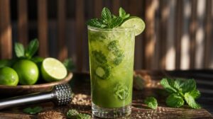 Osvěžující Matcha Mojito: Nealkoholická verze slavného koktejlu s třtinovým cukrem a drcenou mátou