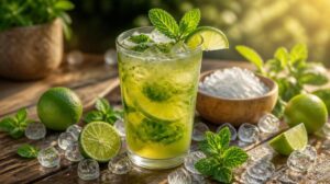 Osvěžující palestinská domácí limonáda s limetkou a čerstvou mátou (Limonana) pro horké letní dny