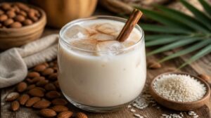 Osvěžující rýžový nápoj Horchata se skořicí, mandlemi a mlékem