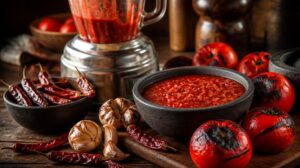 Pečená salsa Roja z rajčat, česneku a chilli papriček z mixéru