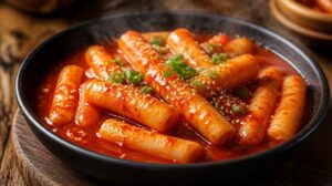 Pikantní rýžové válečky v chilli omáčce (Tteokbokki)
