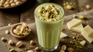 Pistáciový luxusní milkshake s kousky bílé čokolády