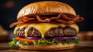 Poctivý domácí hovězí burger se sýrem cheddar a slaninou