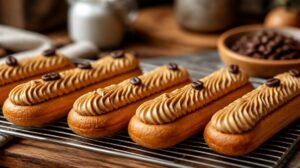 Podlouhlé krasavice Éclairs s kávovým krémem: Jak na dokonalé odpalované těsto, které nezkrabatí