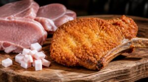 Polský vepřový řízek Kotlet schabový smažený na sádle s kostí
