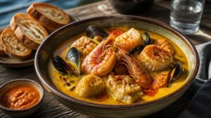 Pravá marseillská rybí polévka Bouillabaisse: Luxusní recept s plody moře, šafránem a omáčkou rouille