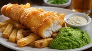 Pravé britské Fish and Chips s domácím hráškovým pyré a tatarskou omáčkou