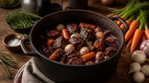 Pravé francouzské hovězí na víně Boeuf Bourguignon: Tradiční recept s trikem pro dokonale křehké maso