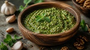 Pravé ligurské ořechové pesto s česnekem a marjánkou
