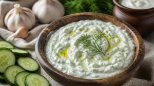 Pravé řecké tzatziki s okurkou, česnekem, koprem a řeckým jogurtem