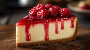 Pravý newyorský cheesecake s vanilkou a malinovým přelivem