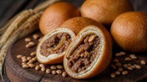 Pšeničné kuličky Išli kjufta plněné mletým masem, ořechy a smaženou cibulkou