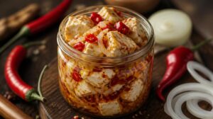 Rychlá naložená hermelínová pomazánka s chilli a cibulí