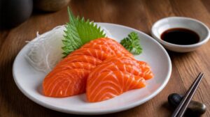 Sashimi z čerstvého lososa s daikonem a sójovou omáčkou