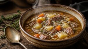 Skotská masová polévka Scotch Broth s ječmenem a skopovým masem