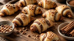 Sladké izraelské Rugelach: Křehké mini rohlíčky z tvarohového těsta plněné čokoládou, skořicí a ořechy