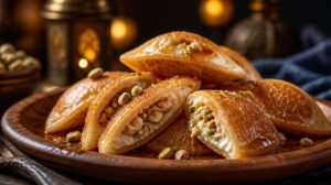 Sladké libanonské palačinky Atayef (Qatayef): Mini lívanečky plněné krémem nebo ořechy, podávané během ramadánu