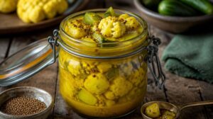 Slavná britská pikantní omáčka ze zeleniny a hořčice Piccalilli
