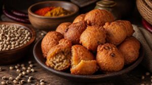 Smažené fazolové kuličky Akara z loupaného černookého hrachu