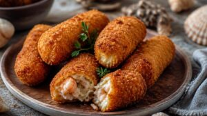 Smažené krokety z šedých mořských krevet Crevettes grises