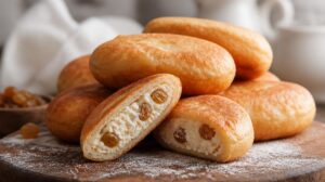 Smažené nadýchané pirožky plněné sladkým tvarohem a rozinkami