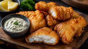 Smažené rybí kousky z tresky po novofundlandsku s domácí tatarkou