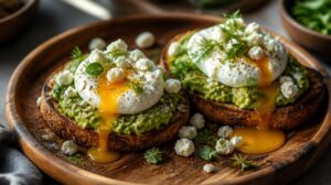 Snídaňové avokádové tousty Avocado Smash s pošírovaným vejcem a sýrem feta