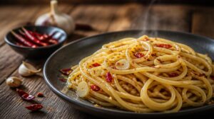Špagety aglio olio e peperoncino s česnekem a chilli