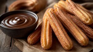 Španělské churros se skořicovým cukrem a čokoládovým dipem