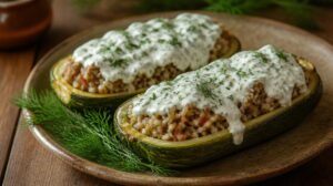 Šťavnatá plněná cuketa po rumunsku (Dovlecei Umpluți): Recept s mletým masem a jemnou koprovou omáčkou